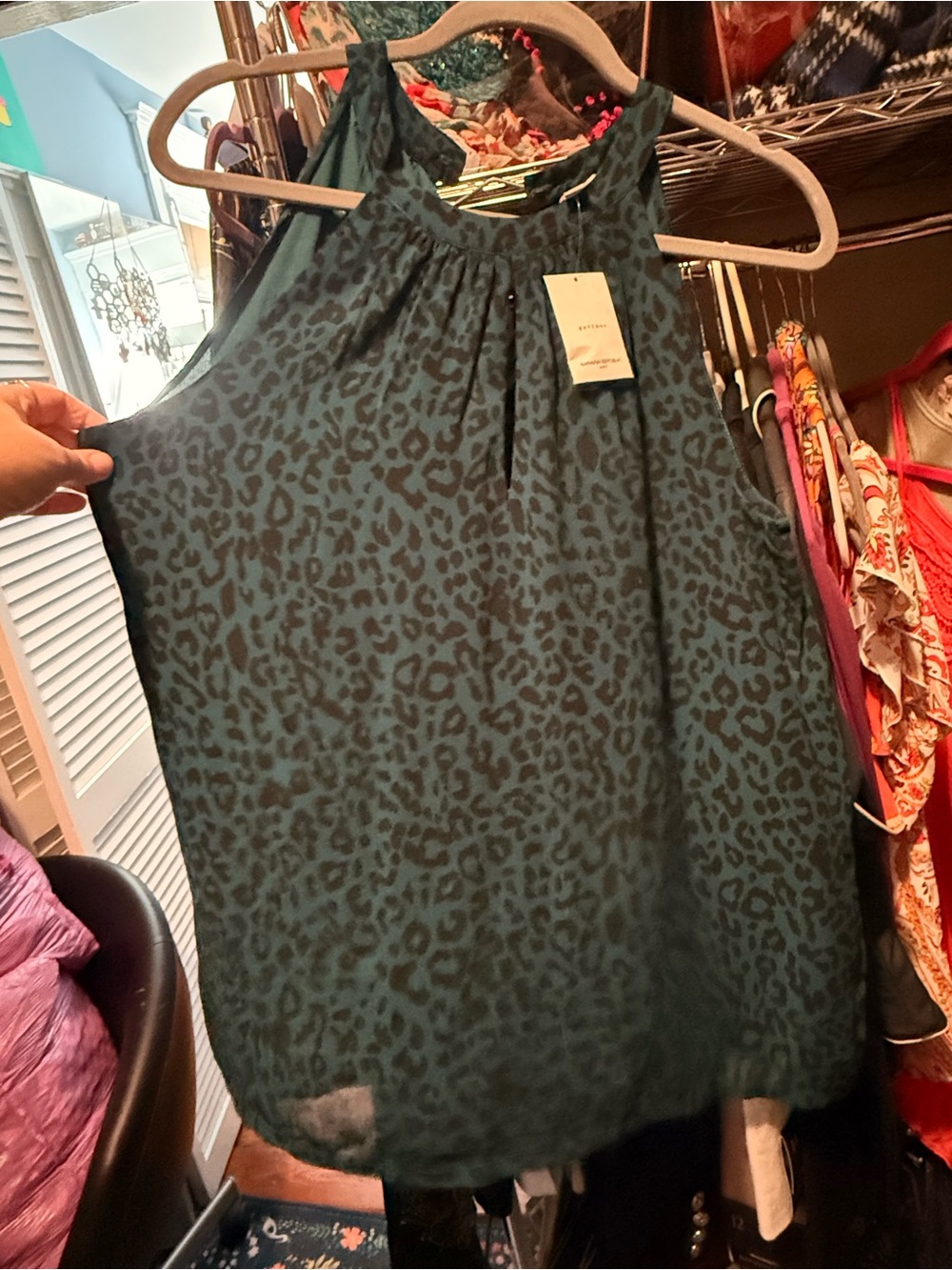 Banana Republic Teal Leopard Print Halter Camisole